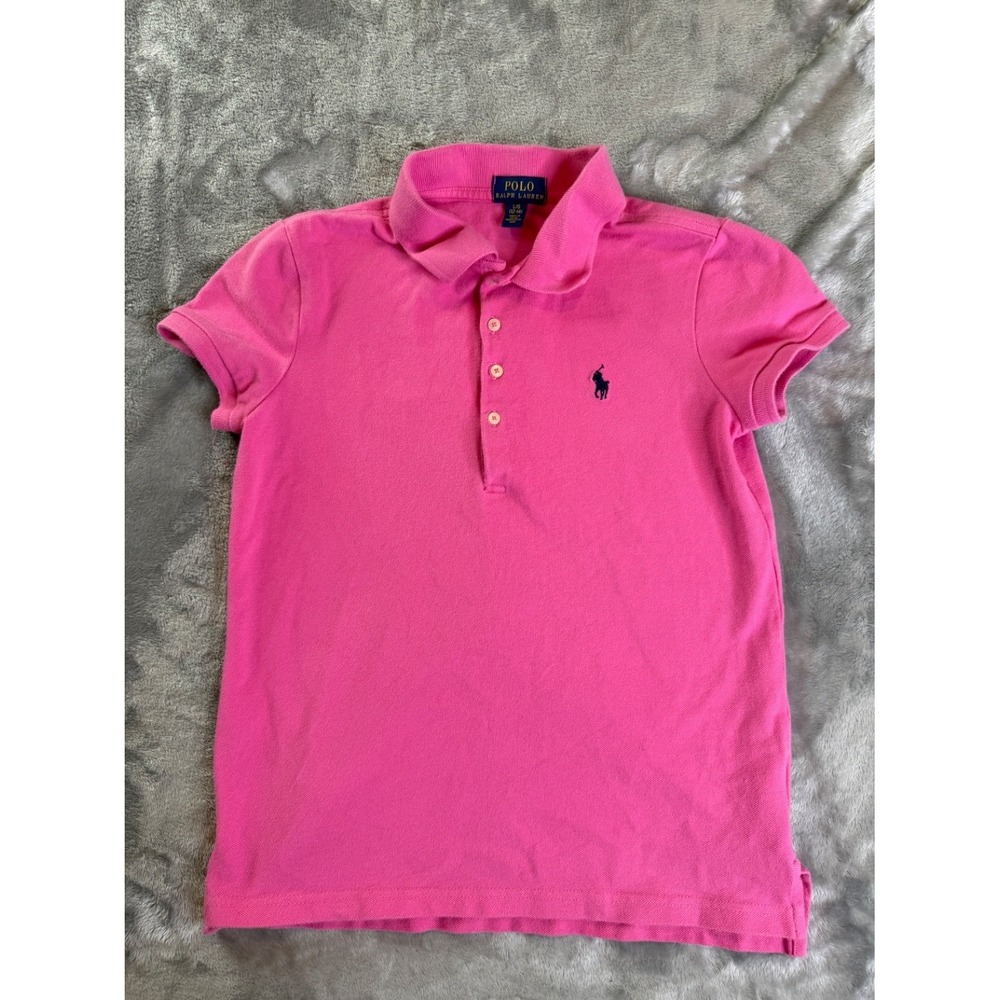Polo Ralph Lauren Girls Short Sleeve Shirt L Pink Classic Fit Embroidered